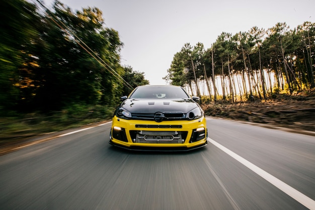 Yellow Sport Car With Black Autotuning Highway Front View 114579 5060